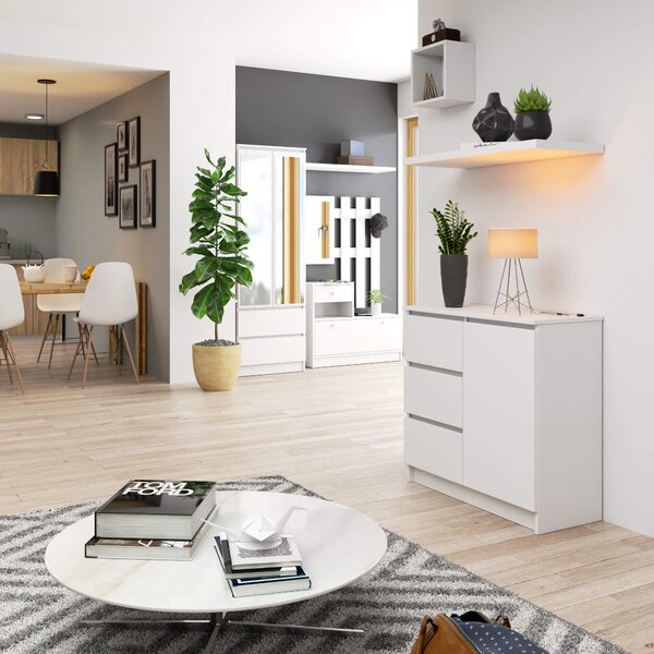 Ak furniture Komoda JERRY K 80 cm 1 dveře 3 zásuvky bílá