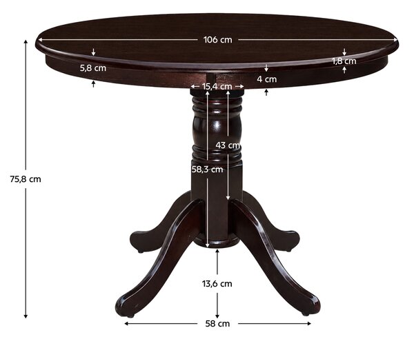KONDELA Jídelní stůl, kulatý, kaštan, průměr 106 cm, TABLOS NEW