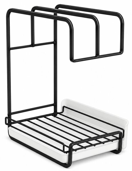 27 x 22 x 14,5 cm Organizér do kuchyn z uhlíkové oceli, organizér na kuchyské utrky s odnímatelnou vanikou na vodu – DRYORA, erný