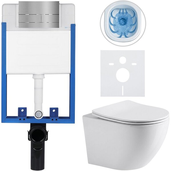 Kompletní WC set Profi/Cesso - bílá lesklá - WC tlačítko Line/Nerez - pro zazdění - 49x36 cm - 8050BD84242