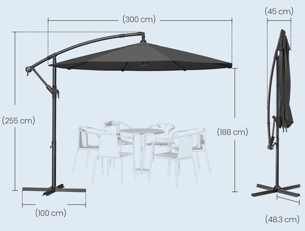 Vikio Zahradní slunečník pr.300 cm se stojanem šedý AZL104S