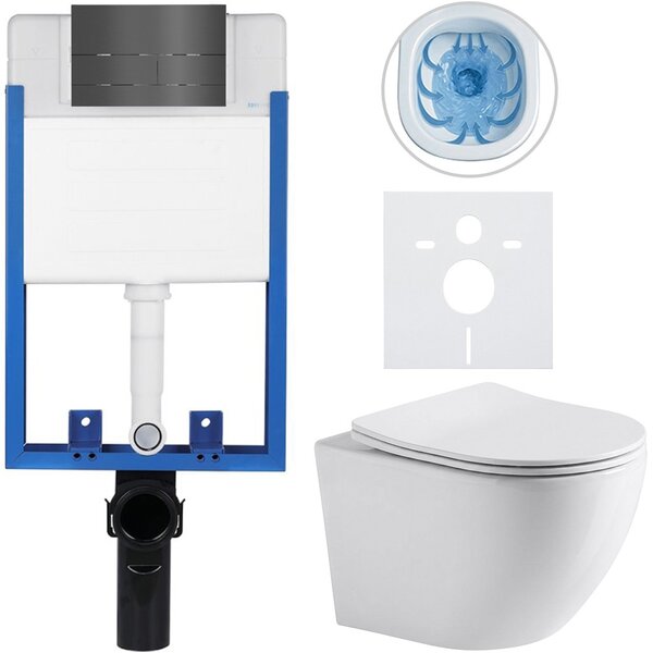 Kompletní WC set Profi/Cesso - bílá lesklá - WC tlačítko Line/Tmavě šedá - pro zazdění - 49x36 cm
