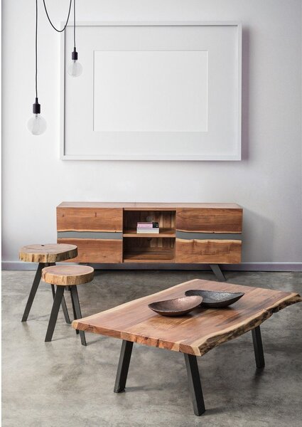 Černý/v přírodní barvě konferenční stolek s deskou z akácie 65x115 cm Aron – Bizzotto