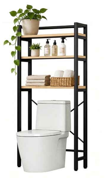 KONDELA Regál nad WC, dub natural/černá, BALRAM