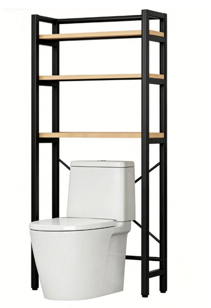 KONDELA Regál nad WC, dub natural/černá, BALRAM