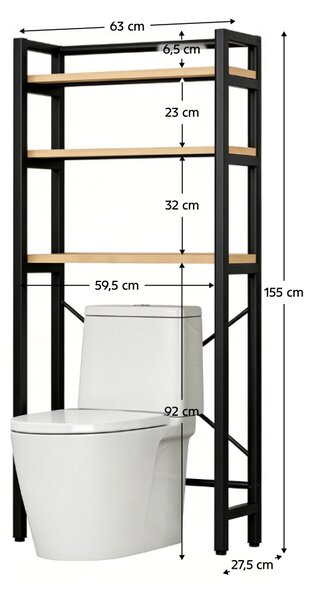 KONDELA Regál nad WC, dub natural/černá, BALRAM