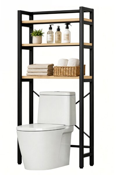 KONDELA Regál nad WC, dub natural/černá, BALRAM