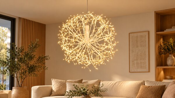 Závěsná LED světelná pampeliška, 30 cm, 1600 LED, teplá bílá se studenými záblesky