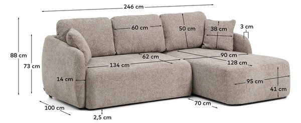 Taupe žinylková rozkládací rohová pohovka (pravý roh/s lenoškou) Laira – Kave Home