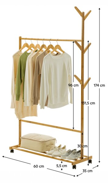 KONDELA Pojízdný věšák, bambus, šířka 60cm, VIKIR TYP 1