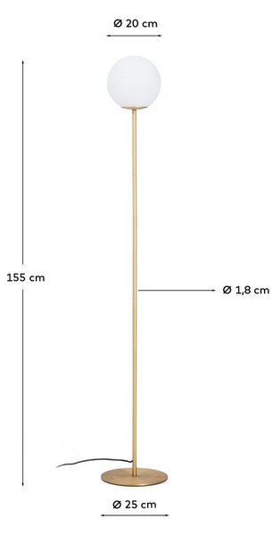 Bílá/ve zlaté barvě stojací lampa se skleněným stínidlem (výška 155 cm) Brisia – Kave Home