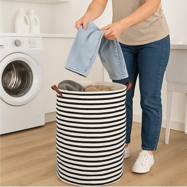 Černobílý látkový koš na prádlo 54 l Stripe – Premier Housewares