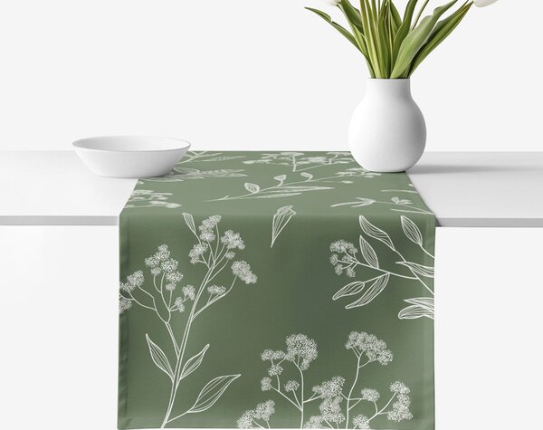 Goldea běhoun na stůl 100% bavlněné plátno - bylinkové lístky 35x140 cm