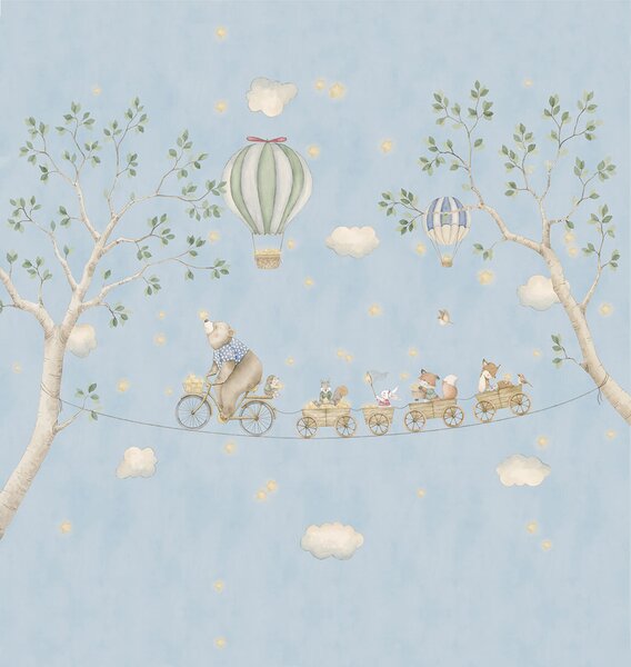Dětská vliesová obrazová tapeta na zeď, modrá, zvířátka, CW6138-1, Cute Walls, Decoprint