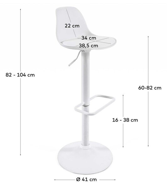 Matně bílá barová židle s nastavitelnou výškou z imitace kůže (výška sedáku 60 cm) Orlando-T – Kave Home