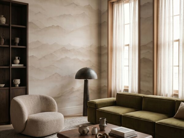 FUGU Luxusní designová tapeta mlhavé horské panorama – Roerich Peaks Materiál: Digitální eko vlies - klasická tapeta nesamolepicí