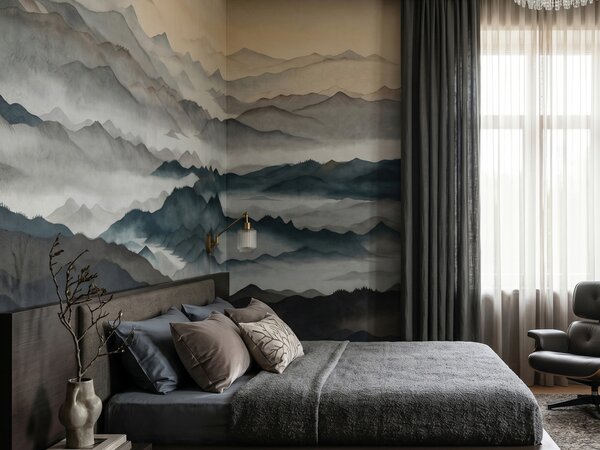 FUGU Luxusní designová tapeta mlhavé hory a panoramatická krajina – Roerich Light Materiál: Digitální eko vlies - klasická tapeta nesamolepicí