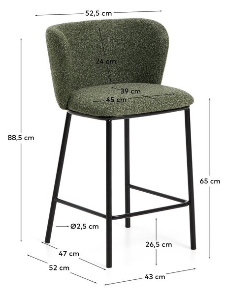 Tmavě zelená čalouněná barová židle (výška sedáku 65 cm) Ciselia – Kave Home