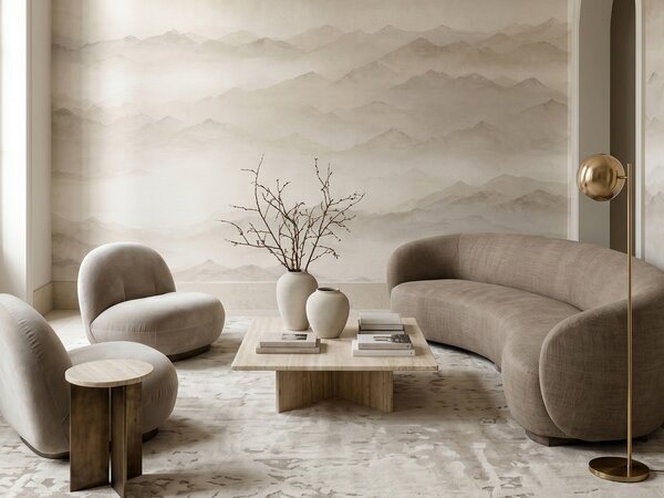 FUGU Luxusní designová tapeta mlhavé horské panorama – Roerich Peaks Materiál: Digitální eko vlies - klasická tapeta nesamolepicí