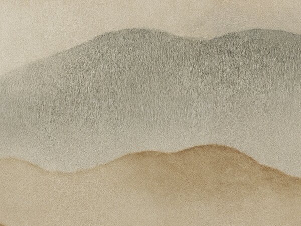 FUGU Luxusní designová tapeta mlhavé horské panorama v zemitých tónech – Roerich Twilight Materiál: Samolepicí tkaný eko materiál - samolepicí tapeta