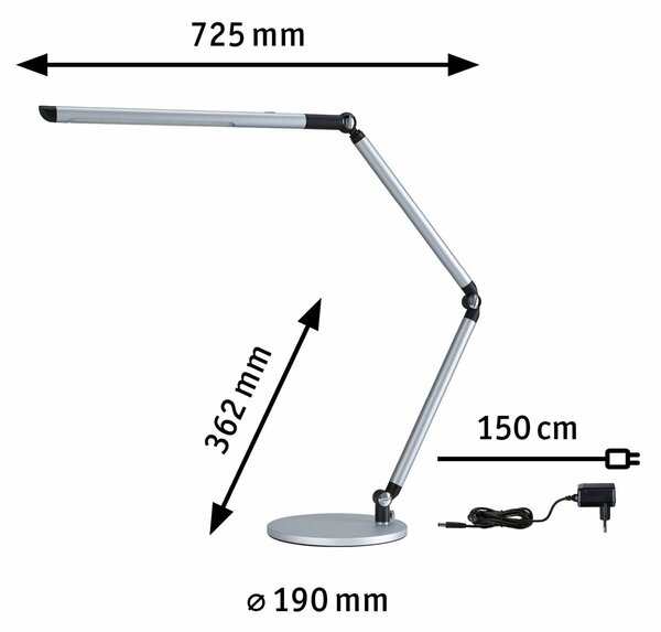 PAULMANN LED stolní lampa na psací stůl 3-krokové-stmívatelné flexibilní rameno CCT 9,5W stříbrná mat