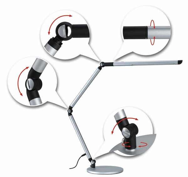 PAULMANN LED stolní lampa na psací stůl 3-krokové-stmívatelné flexibilní rameno CCT 9,5W stříbrná mat