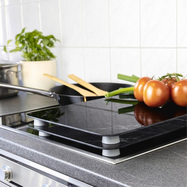 Kryty na sporák v sadě 2 ks z tvrzeného skla 52x30 cm Black Marble – Wenko