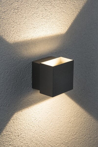 Paulmann 18002 Special Line Cybo, šedé nástěnné svítidlo se svícením nahoru-dolu, 2x3W LED 2700K, výška 9,3cm, IP65