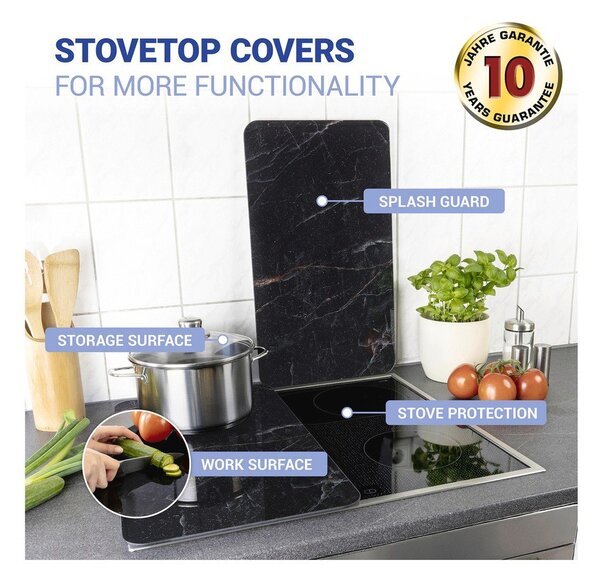 Kryty na sporák v sadě 2 ks z tvrzeného skla 52x30 cm Black Marble – Wenko