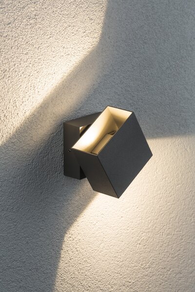 Paulmann 18002 Special Line Cybo, šedé nástěnné svítidlo se svícením nahoru-dolu, 2x3W LED 2700K, výška 9,3cm, IP65