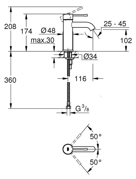Grohe Essence umyvadlová baterie stojící chrom 23590001