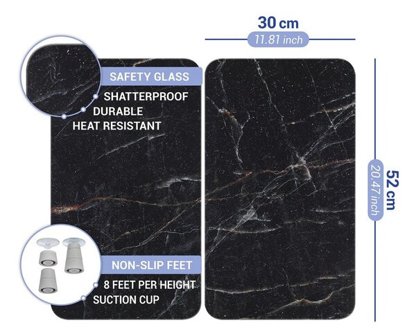 Kryty na sporák v sadě 2 ks z tvrzeného skla 52x30 cm Black Marble – Wenko