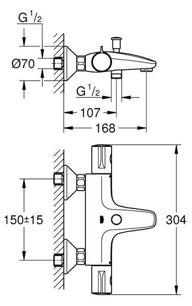 Grohe Grohtherm 800 vanová baterie na stěnu s termostatem chrom 34567000