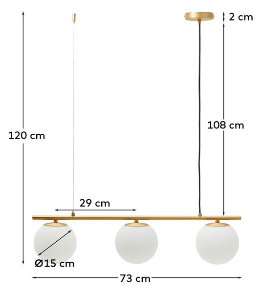 Bílé/ve zlaté barvě kovové závěsné svítidlo se skleněným stínidlem Brisia – Kave Home