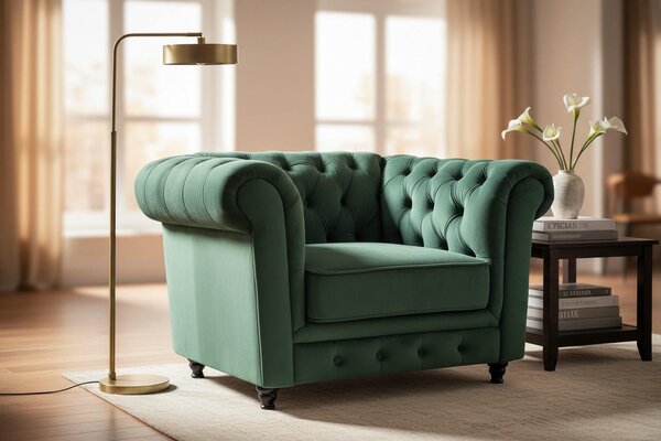 KŘESLO CHESTERFIELD, textil, zelená, černá Xora - Křesla klasická