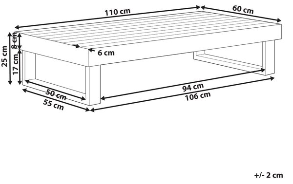 Zahradní konferenční stolek MARETTIMO 60 cm 110 cm Certifikované akáciové dřevo Světle hnědá