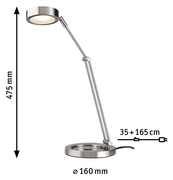 Paulmann 70245 Zed LED, stolní LED lampa, 1x6,7W LED, kartáčovaný kov, výška 47.5cm