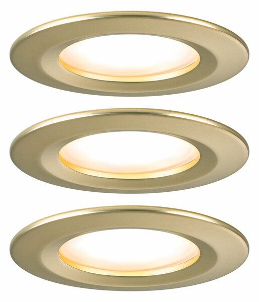 PAULMANN LED vestavné svítidlo Nova Coin základní sada nevýklopné IP44 kruhové 78mm Coin 3x6W 230V 2700K zlatá mat