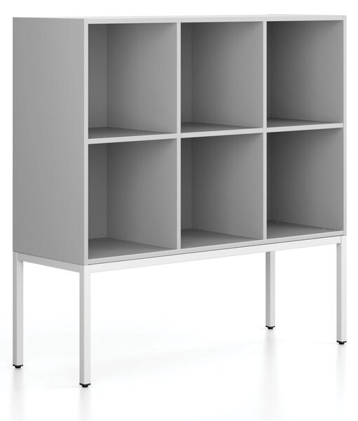 Regál FRAME, nízký, s bílou podnoží, 1299 x 450 x 1331 mm, šedá
