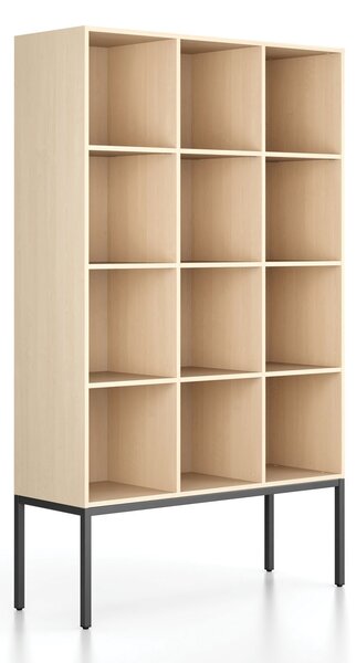 Regál FRAME, s černou podnoží, 1299 x 450 x 2185 mm, bříza