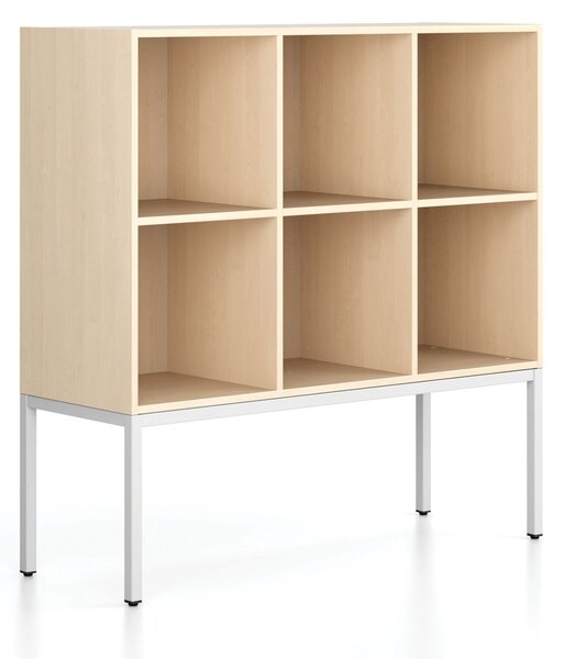 Regál FRAME, nízký, s bílou podnoží, 1299 x 450 x 1331 mm, bříza