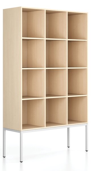 Regál FRAME, s bílou podnoží, 1299 x 450 x 2185 mm, bříza