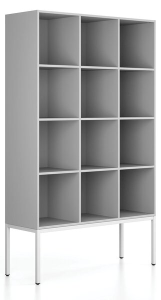 Regál FRAME, s bílou podnoží, 1299 x 450 x 2185 mm, šedá