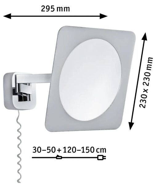 Paulmann 70468 Bela, osvětlené kosmetické zrcátko s 3 x zoom, 5,7W LED 3000K , chrom, 23x23cm