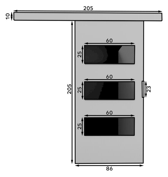 Posuvné dveře na stěnu s lakovaným sklem 86 cm FABRIA - dub sonoma / černé