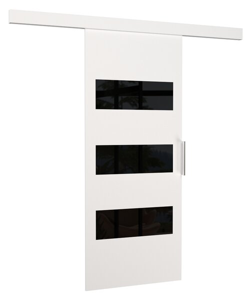 Posuvné dveře na stěnu s lakovaným sklem 86 cm FABRIA - bílé / černé