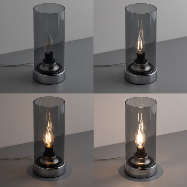 Paulmann 77056 Pinja, stolní dotyková lampa, 1x40W, chrom, kouřové stínítko, 24cm