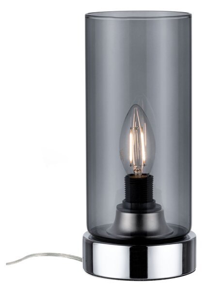 Paulmann 77056 Pinja, stolní dotyková lampa, 1x40W, chrom, kouřové stínítko, 24cm