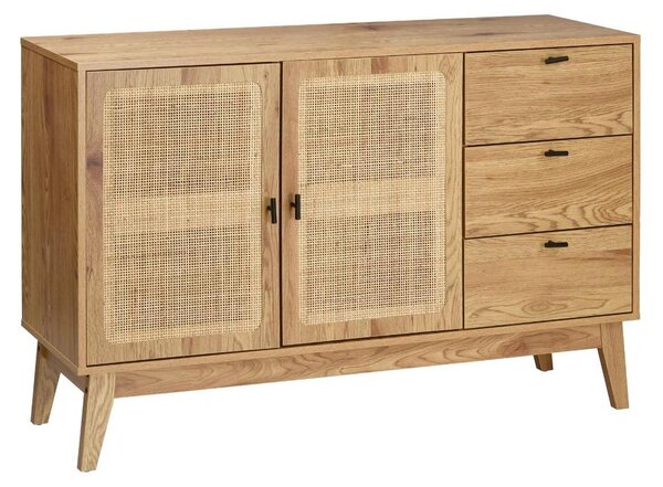 CALICOSY – Komoda se 2 dvířky a 3 zásuvkami s ratanovou přední částí, šířka 120 cm – ALIA