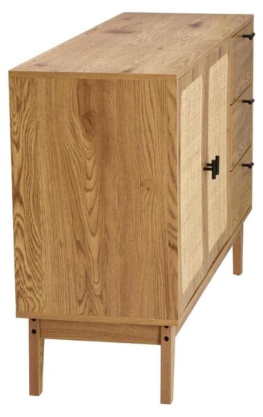 CALICOSY – Komoda se 2 dvířky a 3 zásuvkami s ratanovou přední částí, šířka 120 cm – ALIA
